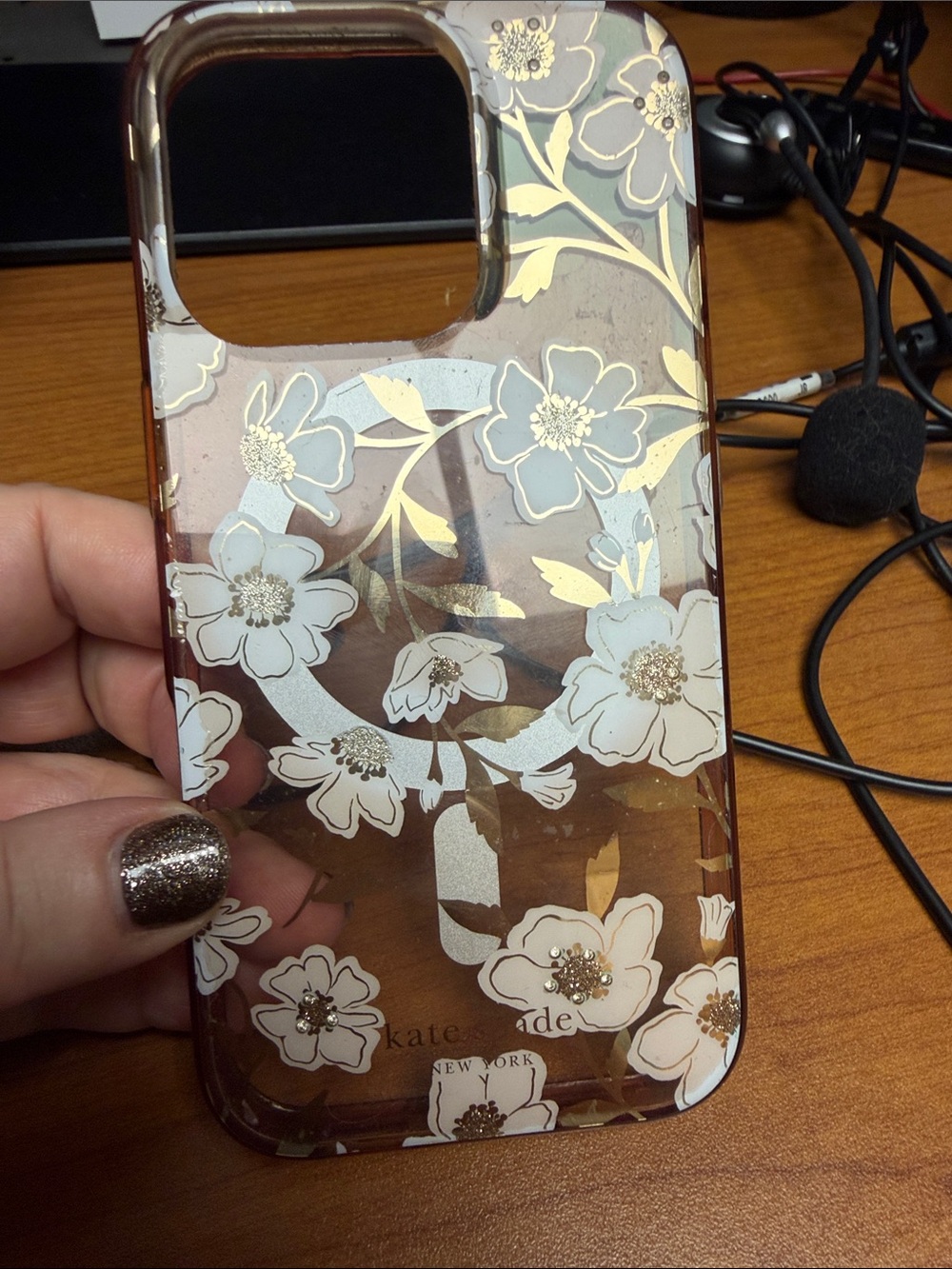 kate spade Clear Floral Phone Case with White & Gold Flower Accents